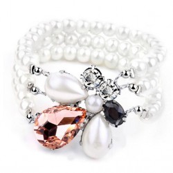 White pearl multi row fashion bracelet with zircon